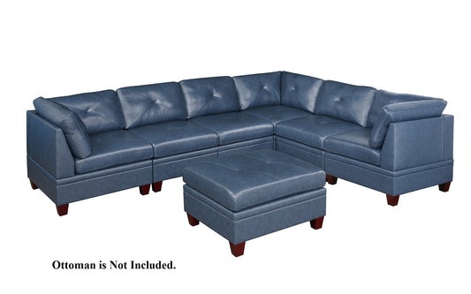 Luxurious Ink Blue Genuine Leather 6-Piece Sectional Sofa Set