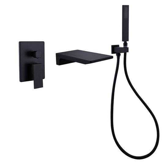 Matte Black Wall Mount Tub Faucet with Handheld Shower