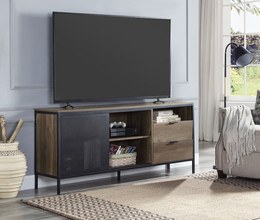 Nantan TV Stand in Rustic Oak & Black Finish - Stylish Media Console