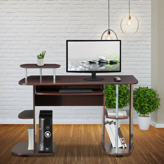 Chocolate Finish Complete Computer Workstation Desk with Abundant Storage