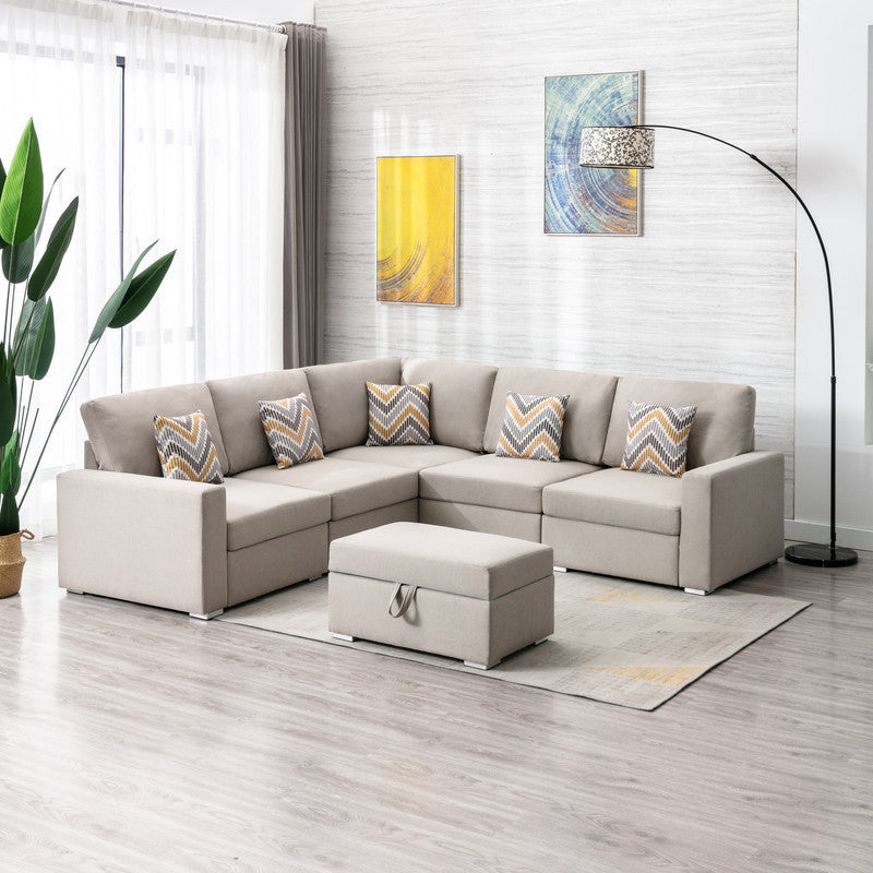 Elevate Your Living Space with the Nolan Beige Linen Fabric 6Pc Reversible Sectional Sofa