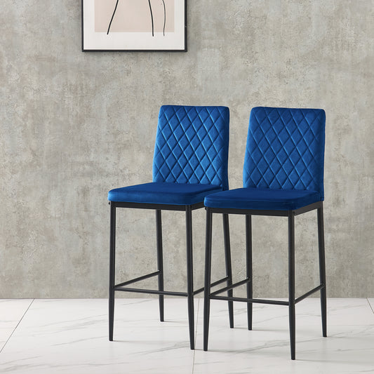 Blue bar stool, velvet stool, modern bar chair, bar stool with metal legs, kitchen stool, dining chair, 2-piece set