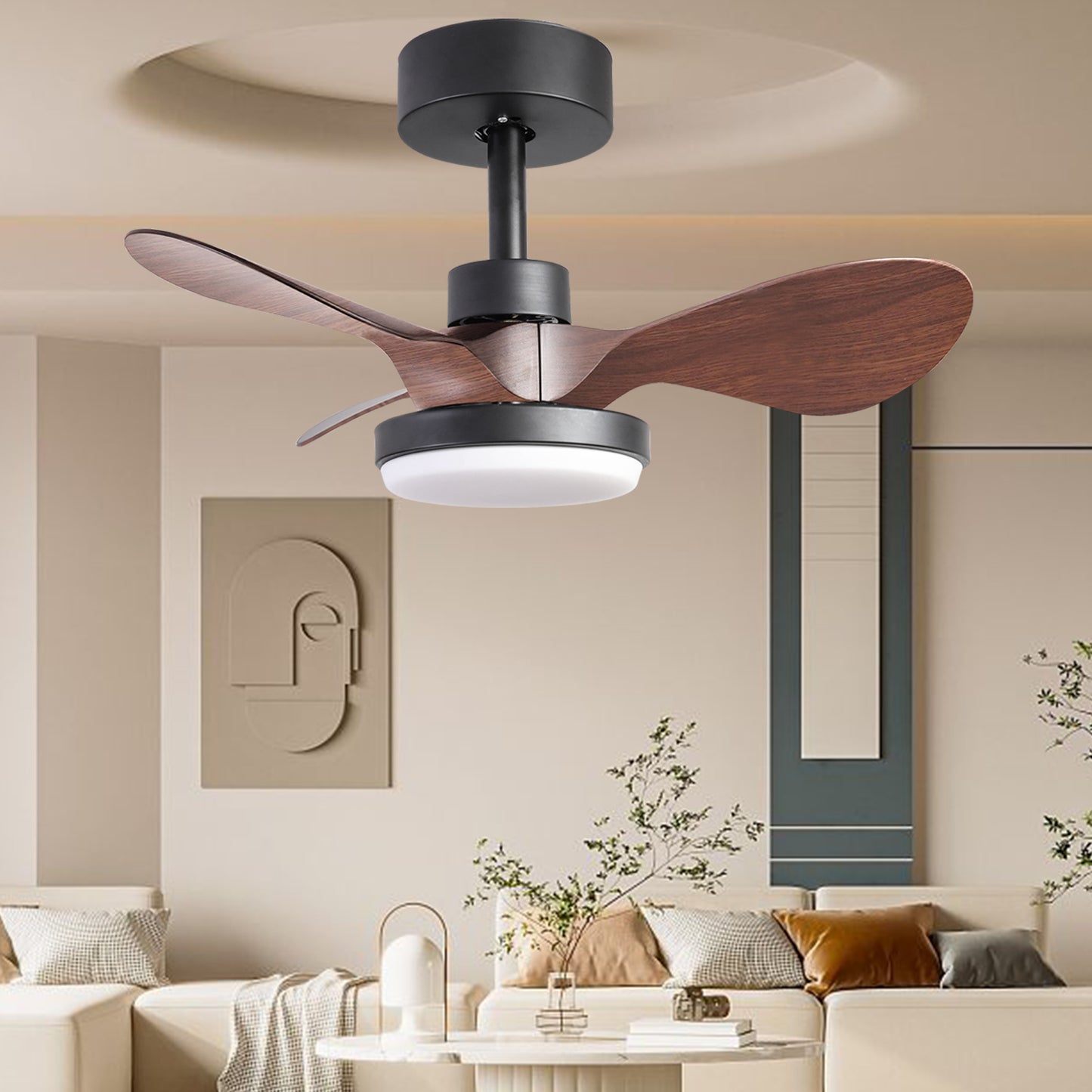 24-Inch Ceiling Fan with Lights Remote Control, 3 Reversible Blades