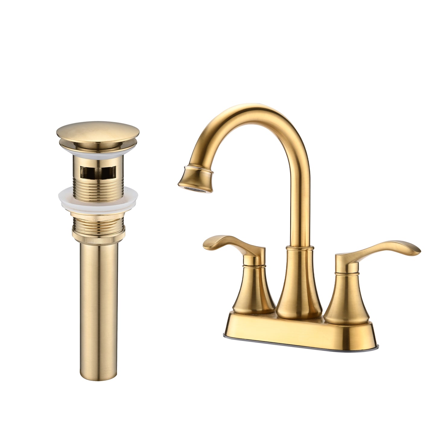 Swivel Spout 4 Centerset Bathroom Faucet - Brushed Gold with Pop Up Drain