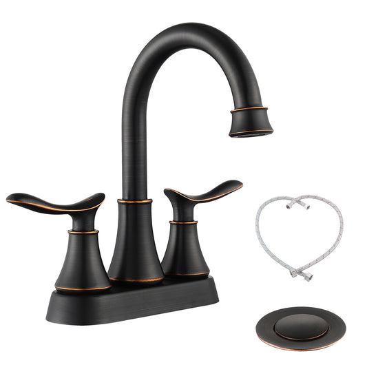 Oil Rubbed Bronze 2-Handle Bathroom Faucet with Pop-up Drain and Supply Hoses