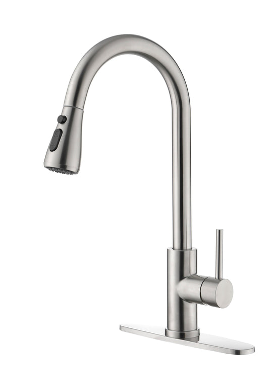 Single Handle High Arc Brushed Nickel Pull Out Kitchen Faucet,Single Level Stainless Steel Kitchen Sink Faucets with Pull Down Sprayer