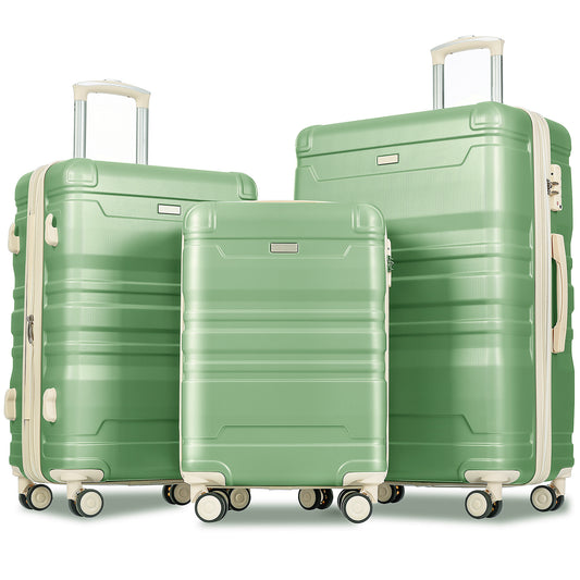 Luggage Sets New Model Expandable ABS Hardshell 3pcs Clearance Luggage Hardside Lightweight Durable Suitcase sets Spinner Wheels Suitcase with TSA Lock 20''24''28''(grass green and beige)