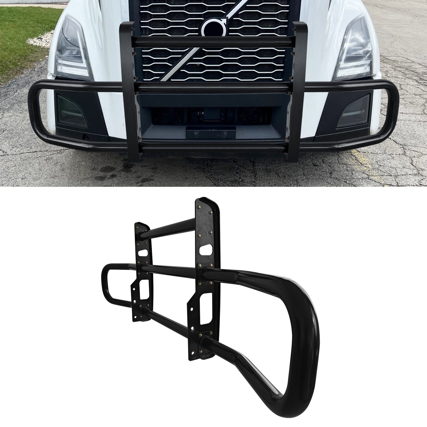 Black Iron Integrated Deer Guard for Volvo VN/VNL 2018-2022 with Brackets