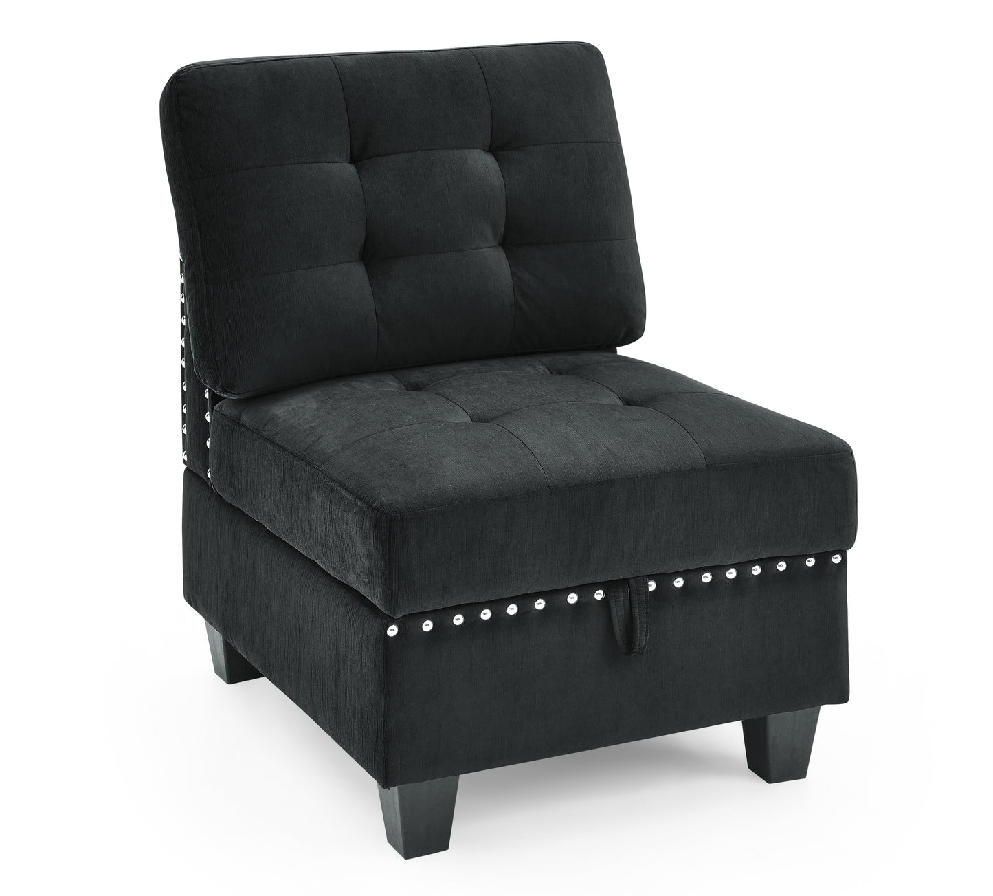 Luxurious Black Velvet Single Chair for Modular Sectional