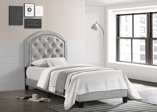 1pc Upholstered Platform Bed with Adjustable Headboard Twin Size Bed Silver Fabric