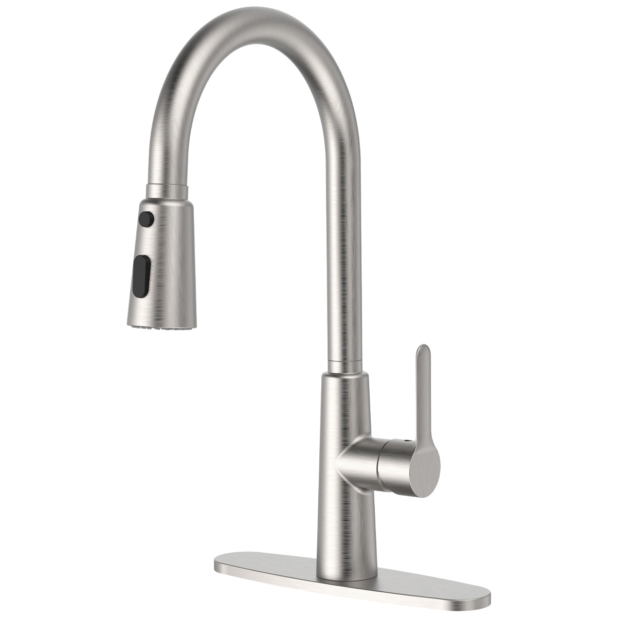 Kitchen Sink Faucet with Pull Out Sprayer Brushed Nickle,Stainless Steel High Arc Kitchen Sink Faucet, 3 Way Setting Single Handle Kitchen Faucets with Deck Plate