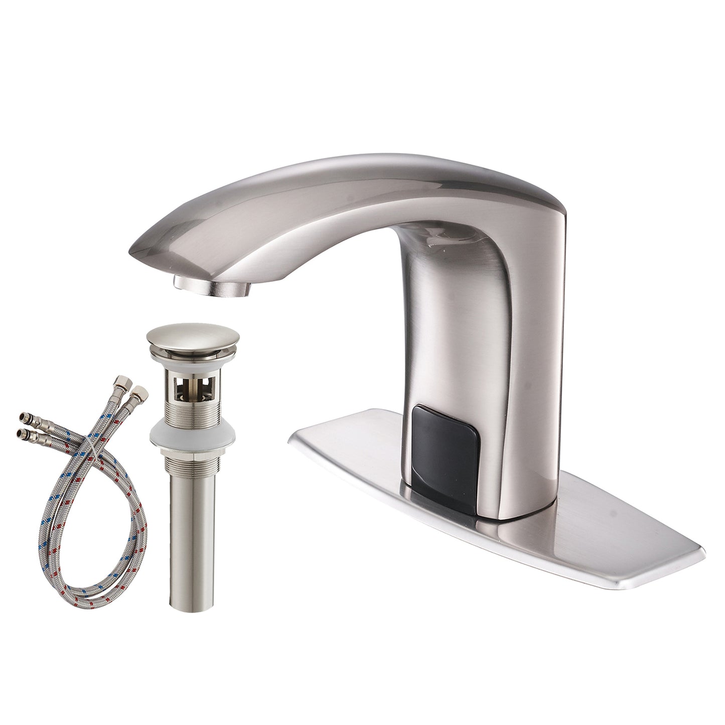 Motion-Activated Brushed Nickel Sink Faucet Set with Deck Plate & Drain