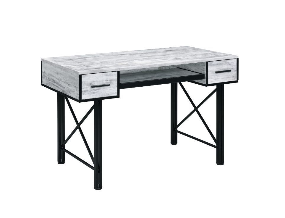 Vintage Rustic Industrial Style Computer Desk in Antique White & Black Finish