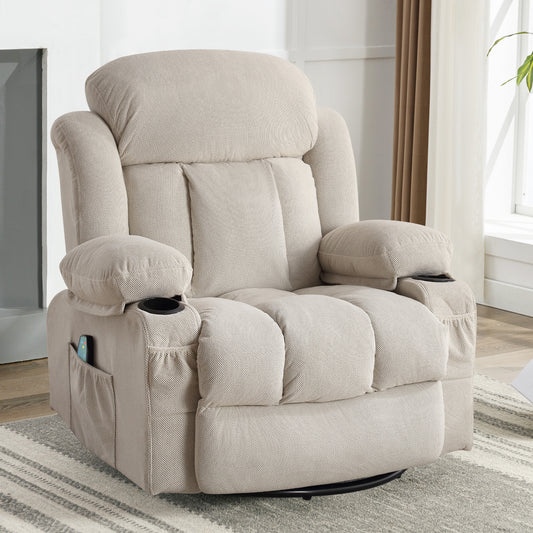 Heated Swiveling Recliner Massage Sofa with USB and Cup Holders