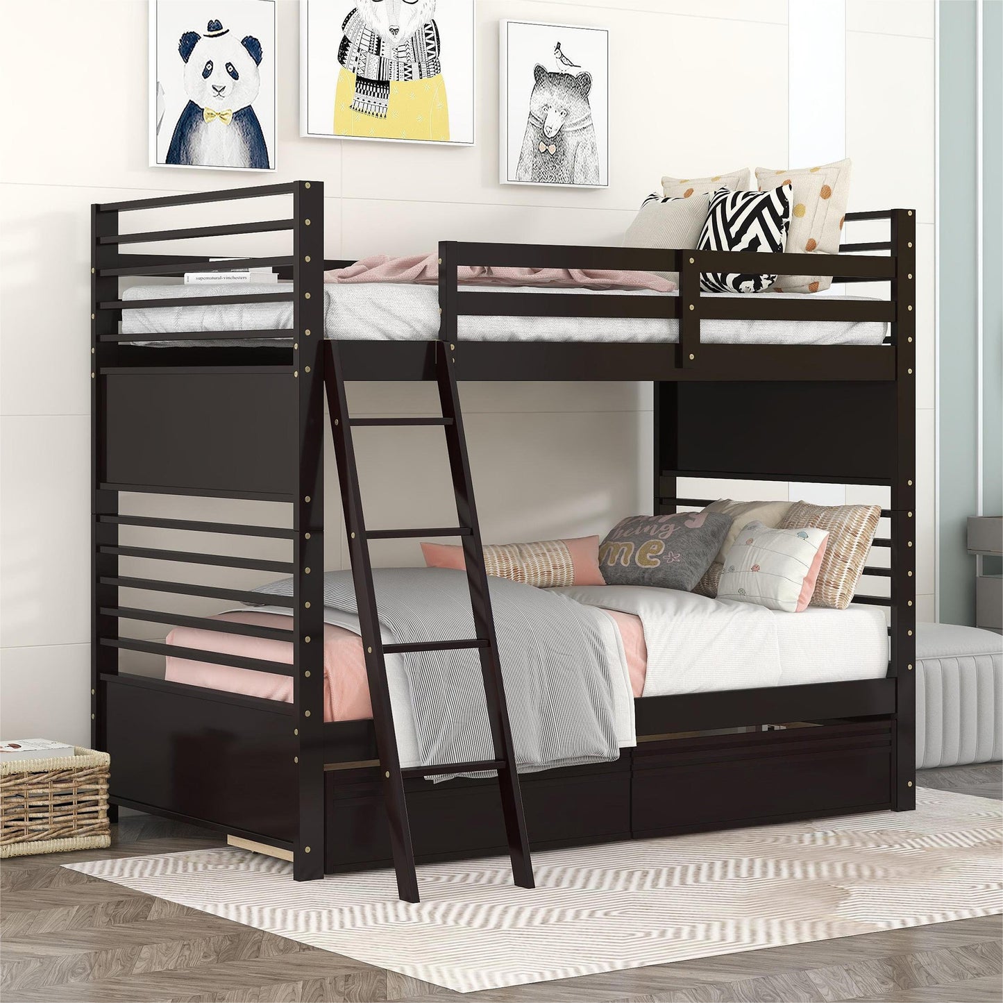 Espresso Twin Bunk Bed with Storage Drawers for Space Optimization