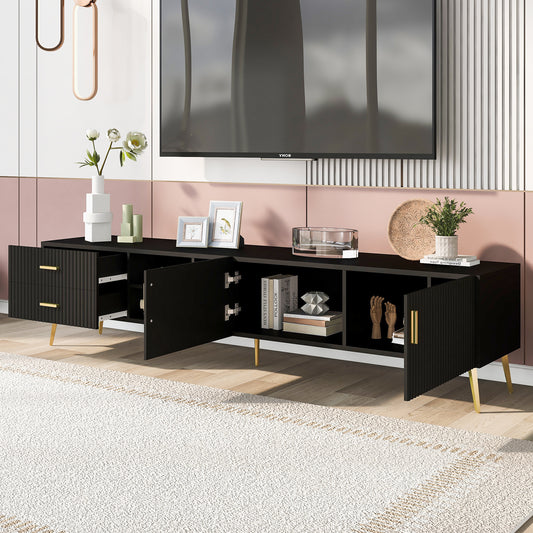 U-Can Modern TV Stand with Champagne Legs - Durable MDF Construction, Spacious Storage, Fits up to 77 TVs (Black)