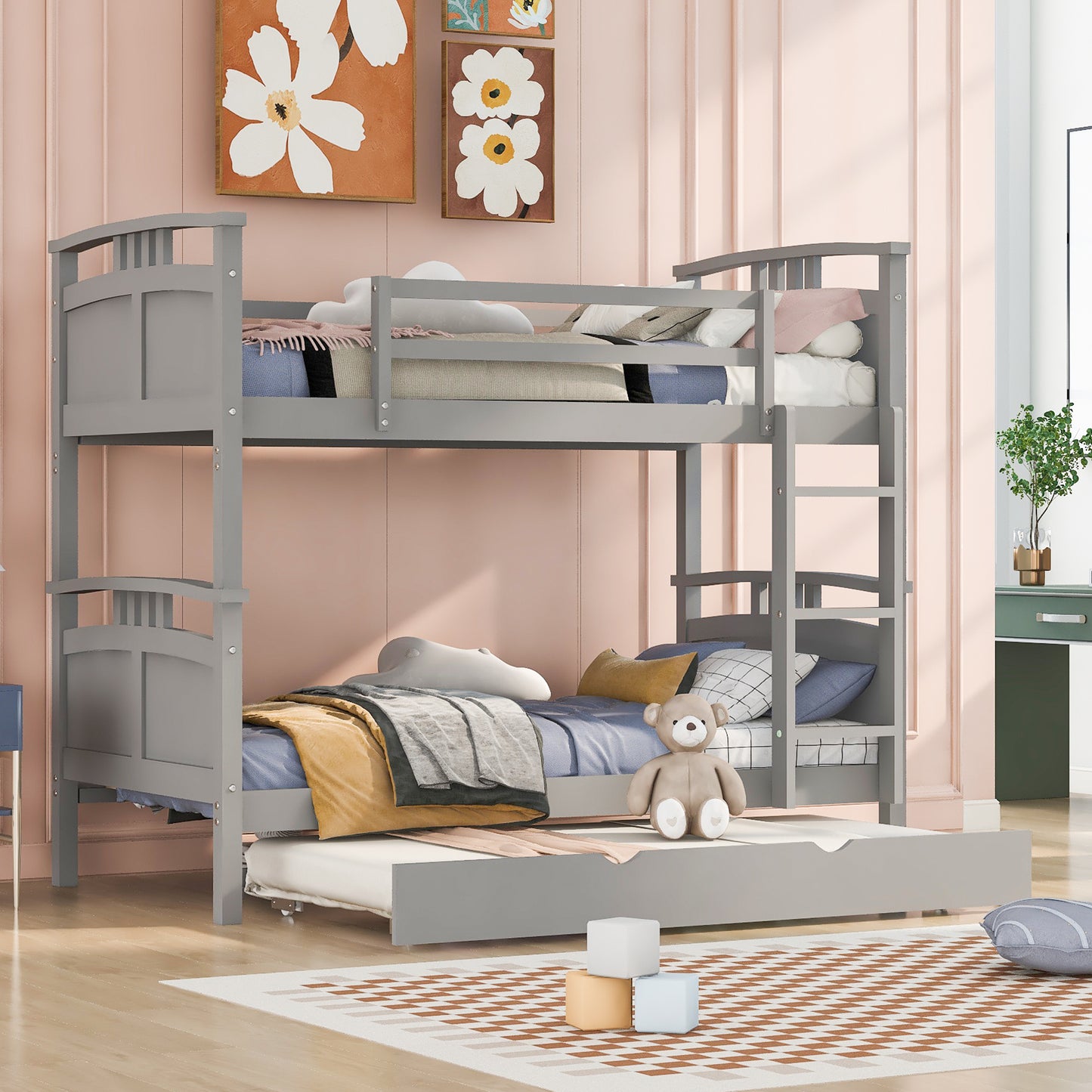 Separable Twin Over Twin Bunk Bed Set with Trundle - Charcoal Gray