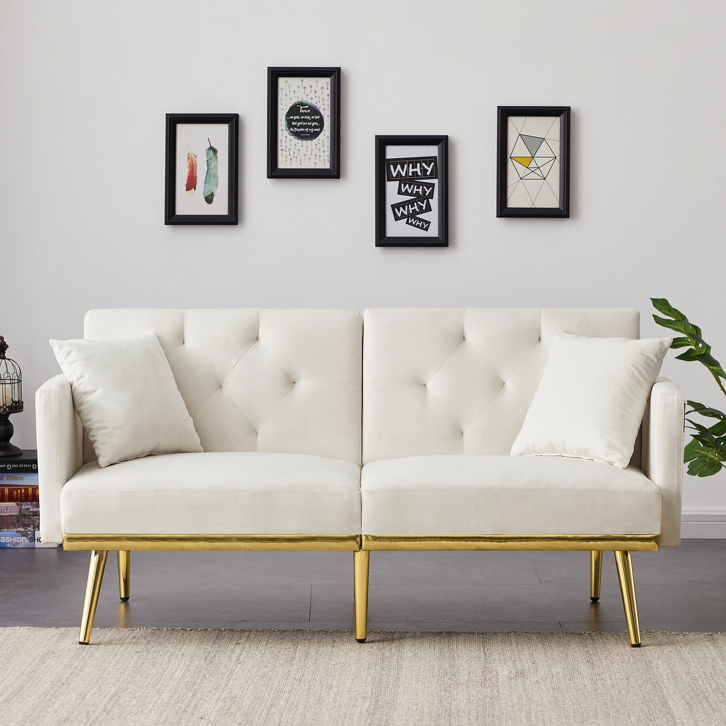 Cream White Velvet Sofa Bed