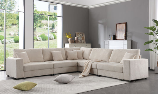 Oversized Modular Sectional Sofa Set,Corduroy Upholstered Deep Seat Comfy Sofa   Beige