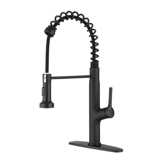 Kitchen Faucet Sink Faucet with Pull Out Sprayer, Single Hole and 3 Hole Deck Mount Matte Black