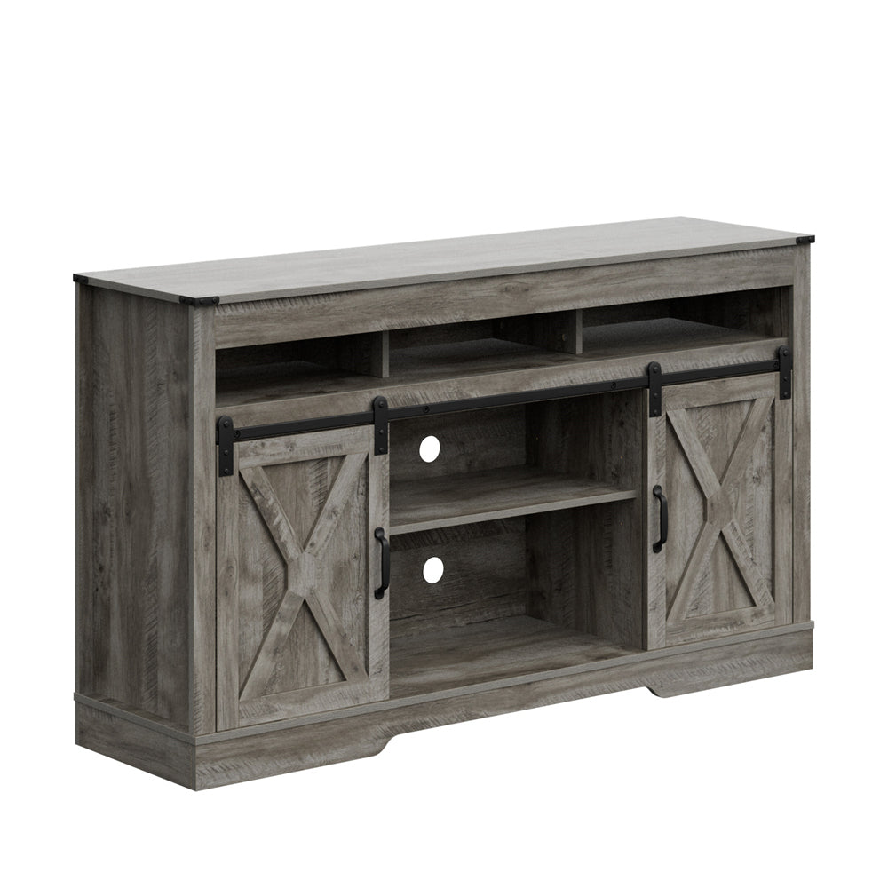 Adjustable Light Gray Barn Door TV Stand with Storage Shelves