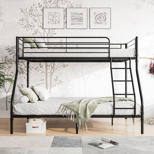 Sturdy Black Metal Twin-Over-Full Bunk Bed with Upgraded Safety Features