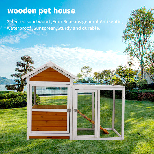 Large outdoor chicken coop Wooden chicken coop, duck coop with nest box, bird cage, rabbit cage - waterproof PVC board ( yellow brown  gradient 80 ")