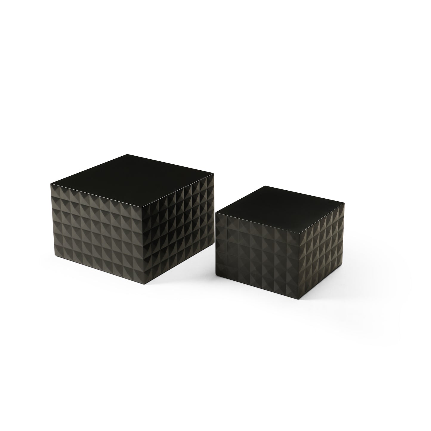 Elegant Matt Black Square Nesting Tables Set of 2, Stylish MDF Coffee Table Pair for Living Room/Bedroom