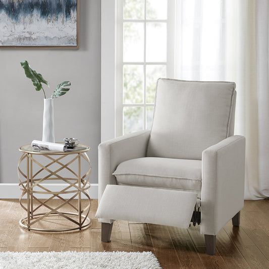 Sleek Ivory Upholstered High Back Recliner with Manual Push Back