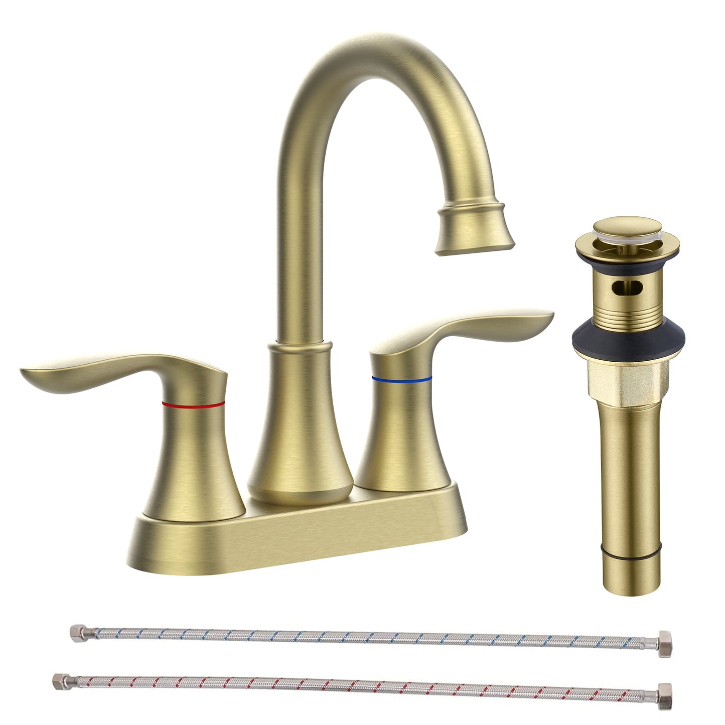 Luxurious Brushed Gold Bathroom Sink Faucet with High Performance Handles