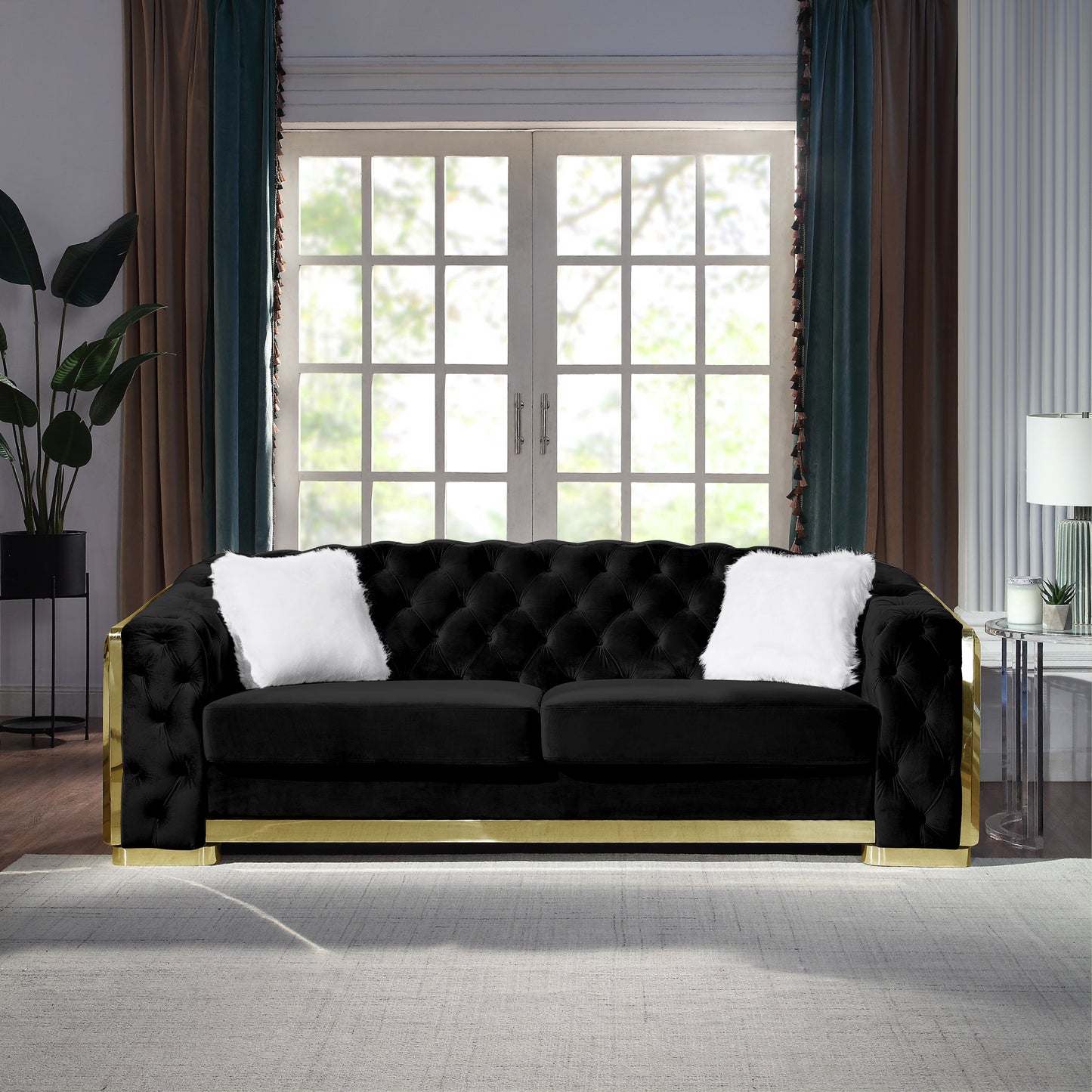 Velvet Stainless Steel Frame Surround Upholstered Sofa