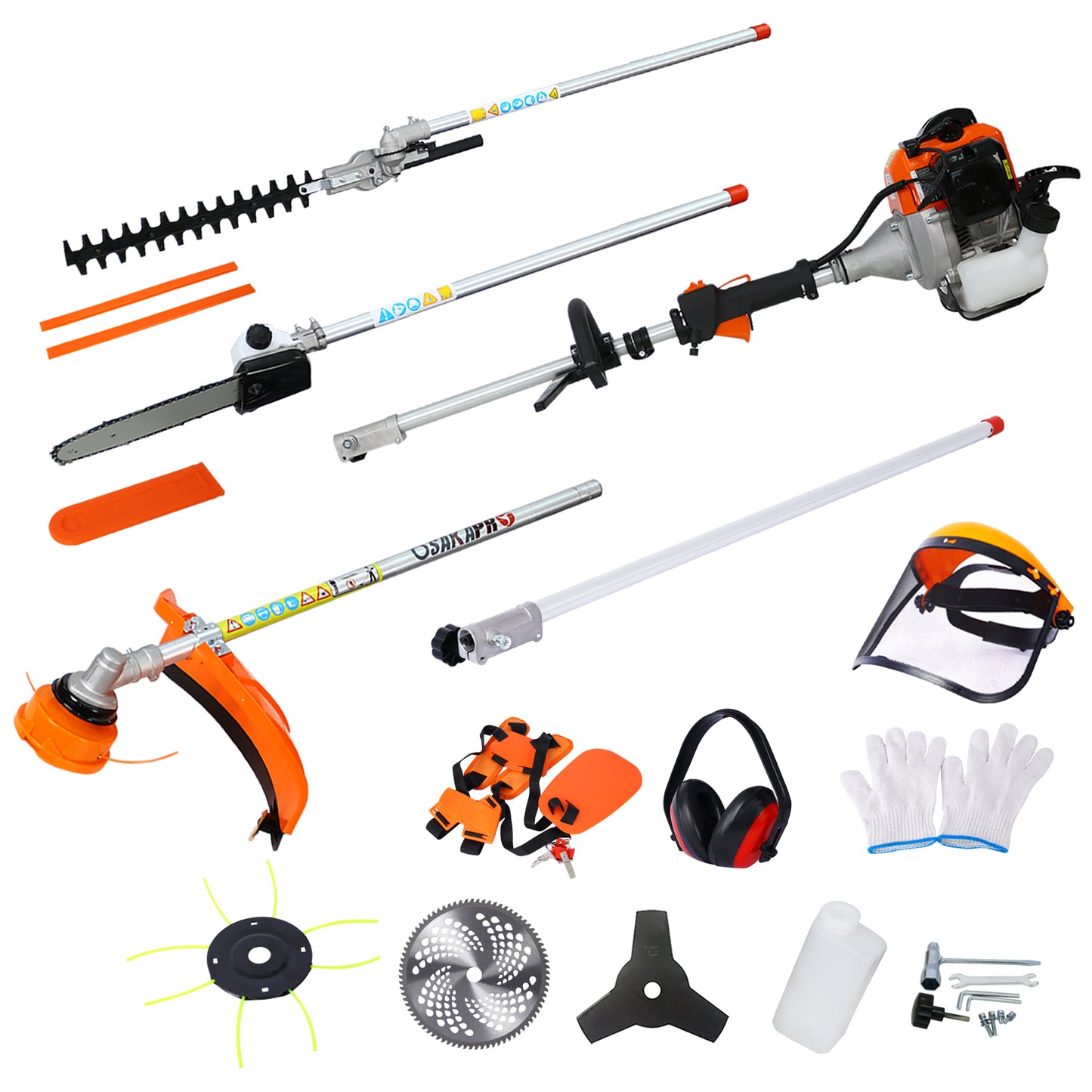 10 in 1 Multi-Functional Trimming Tool, 33CC 2-Cycle Garden Tool System with Gas Pole Saw, Hedge Trimmer, Grass Trimmer, and Brush Cutter EPA Compliant