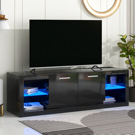 Sleek Black Entertainment Center with LED Lights for TVs Up to 70''