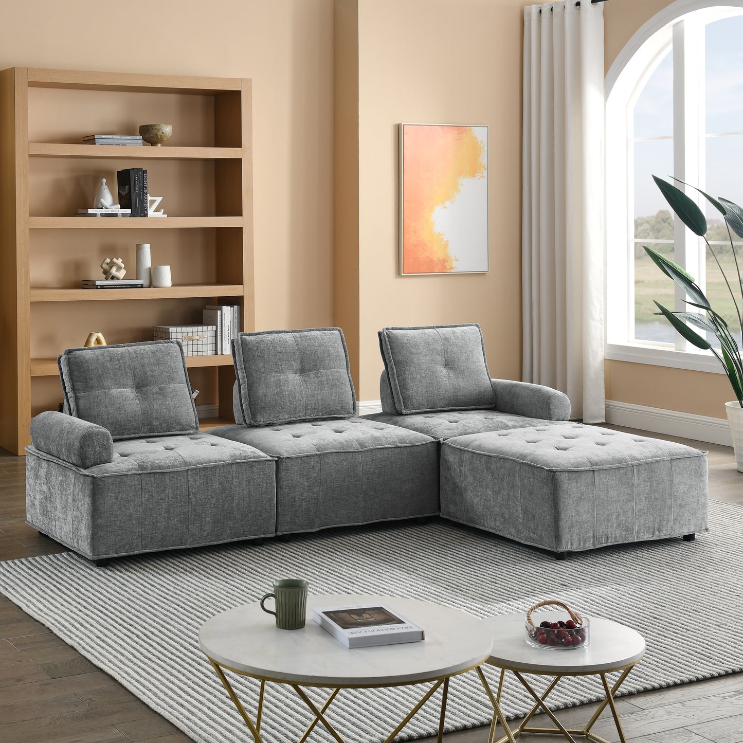 L-Shape Modular Sectional Sofa, DIY Combination, Chenille