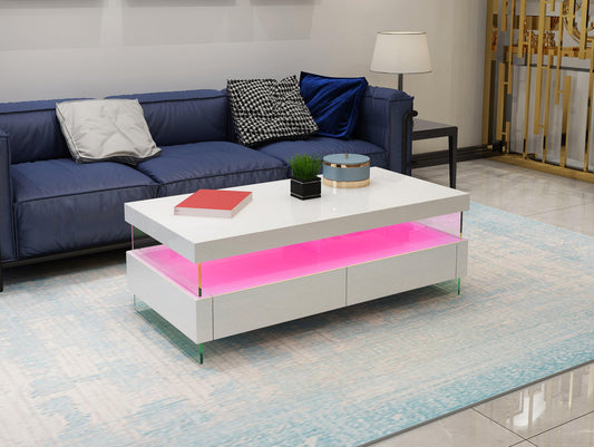 Ria LED Coffee Table with Glossy White Finish and Glass Legs