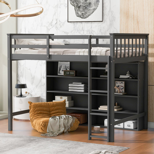 Twin Size Loft Bed with 8 Open Storage Shelves and Built-in Ladder, Gary(Expected Arrival Time:1.5)