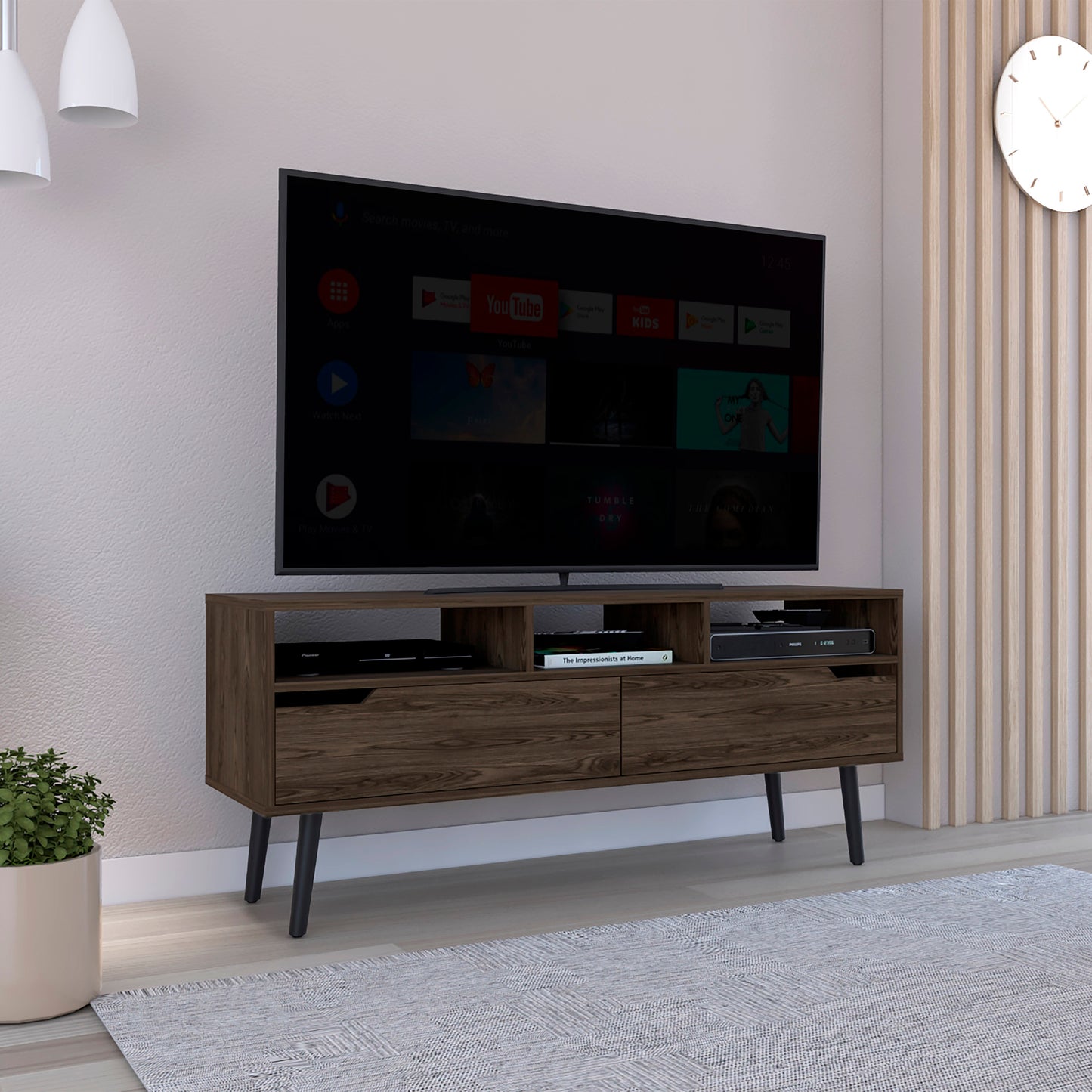 Dark Walnut TV Stand with Two Drawers and Three Shelves for up to 52 TVs