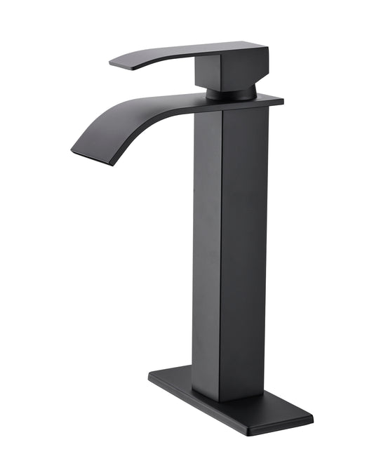 Waterfall Spout Stainless Steel Bathroom Faucet with Matte Black Finish