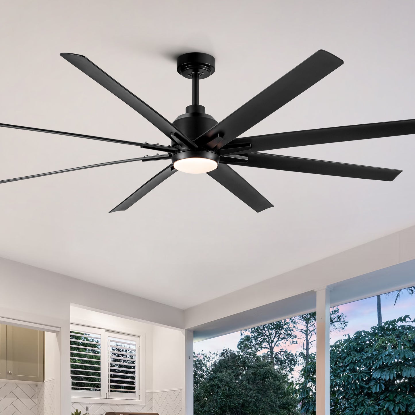 72-Inch Large Ceiling Fan with Integrated LED Light and Black ABS Blades