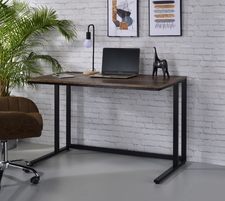 Tyrese Modern Desk with USB Port, Walnut & Black Finish