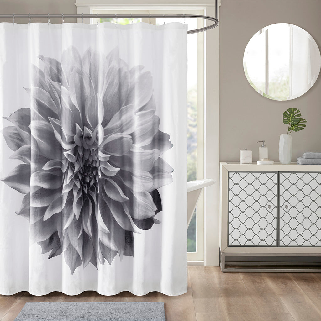 Elegant Floral Cotton Shower Curtain with Photo Realistic Design