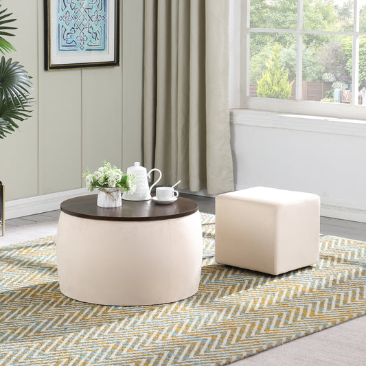 Elegant Velvet Round Ottoman Set with Storage: Multifunctional Furniture Piece for Your Space