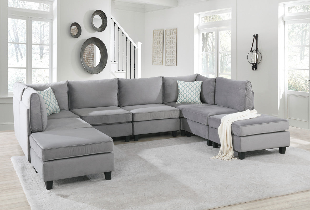 Gray Velvet 8-Piece Modular Sectional Sofa by Simona