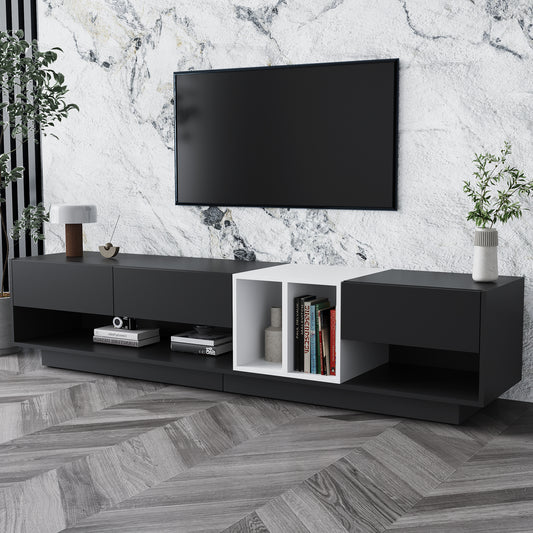 Sleek Two-Tone TV Stand with Spacious Storage for TVs Up to 80'', Black