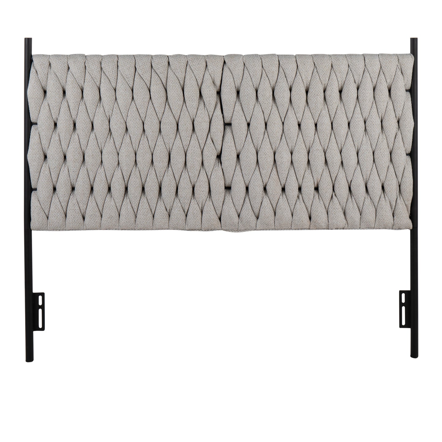 Braided Matisse Queen Size Headboard in Black Metal and Cream Fabric by LumiSource