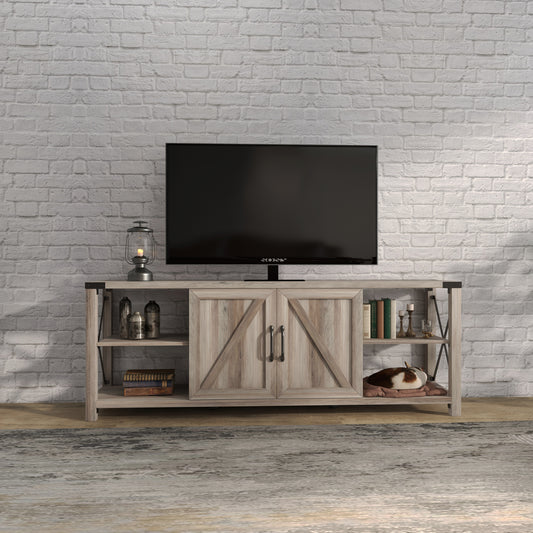 Rustic Grey Walnut TV Stand with Storage Shelves and Cabinets