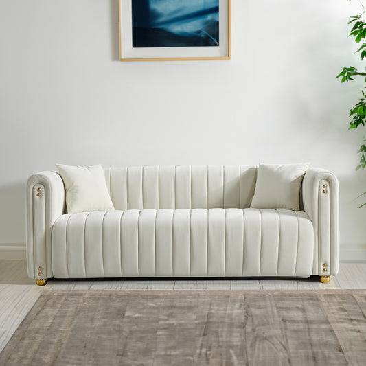 79.92 Opulent White Velvet Sofa with Deep Padding and Sturdy Construction