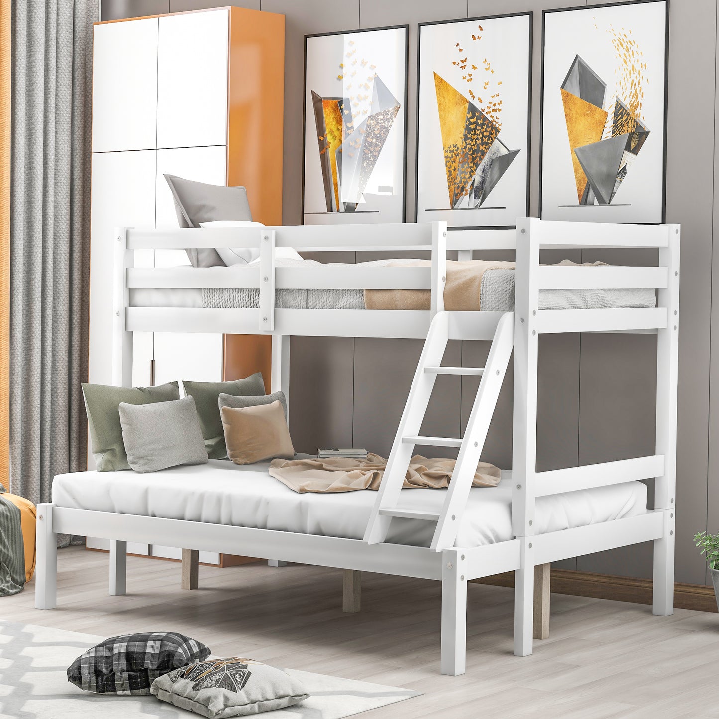 White Twin Over Full Bunk Bed with Versatile Design