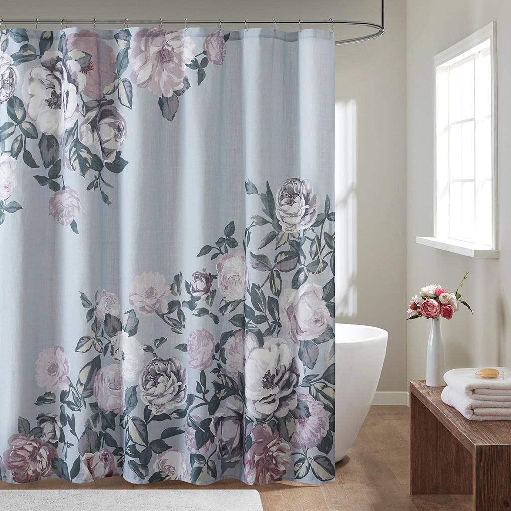 Elegant Cotton Floral Print Shower Curtain with Oeko-Tex Certification