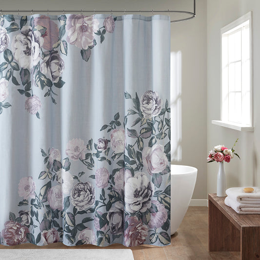 Elegant Cotton Floral Print Shower Curtain with Oeko-Tex Certification